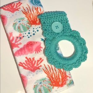 Microfiber kitchen towel & handmade teal oven towel hanger